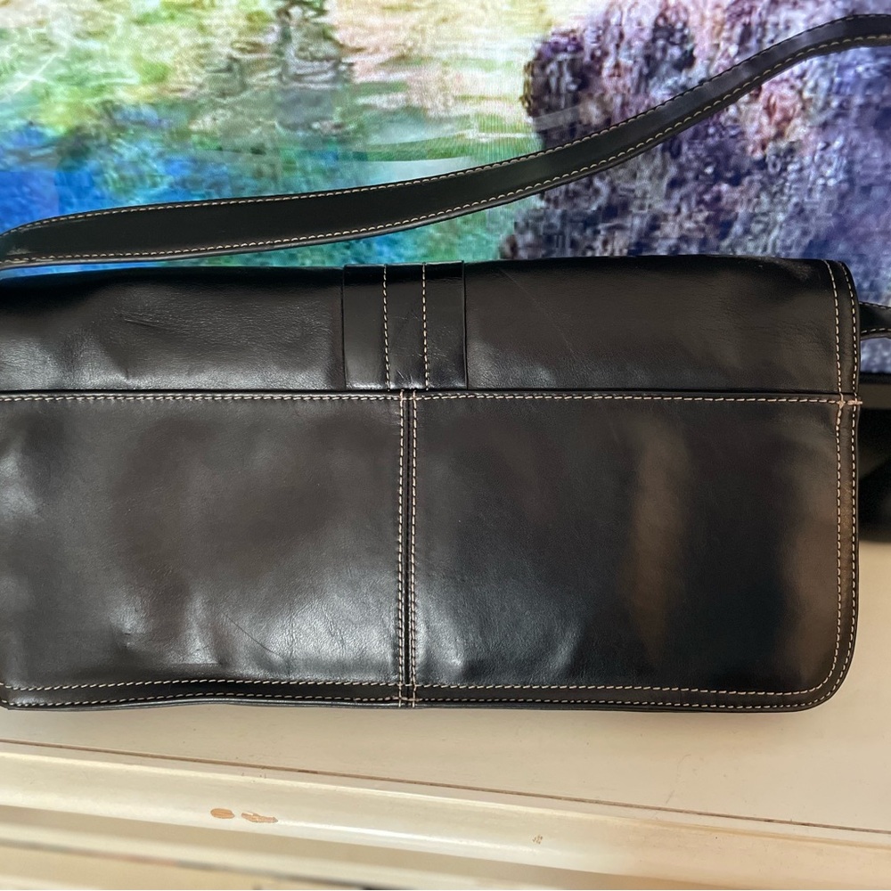 Anne Klein Black Leather Clutch/shoulderbag with Silver Hardware & fabric lining - Picture 7 of 9